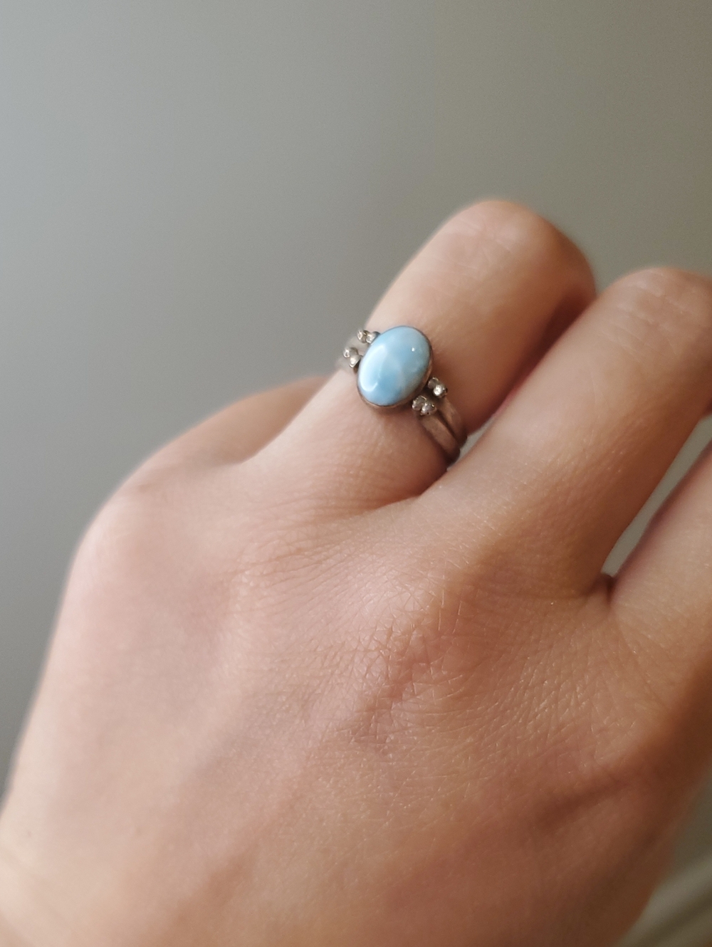 Sterling Silver Ring with Light Blue  Larimar Oval Stone